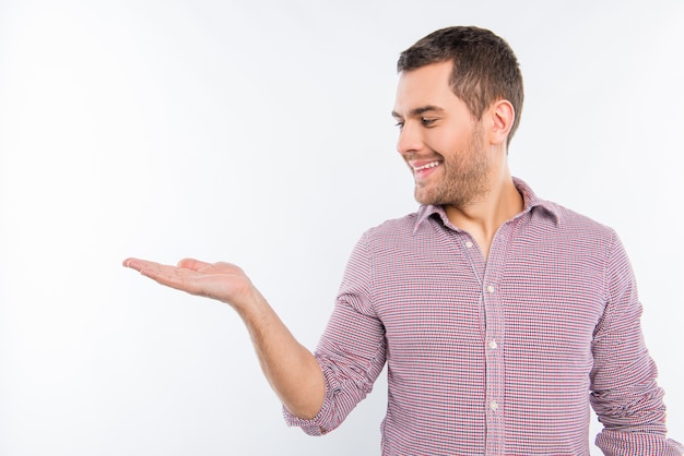 Smiling man in a red shirt