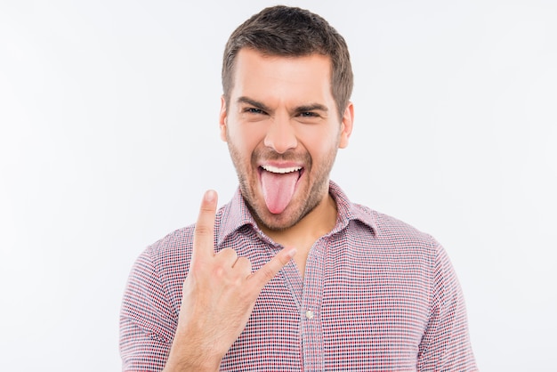 Smiling man in a red shirt