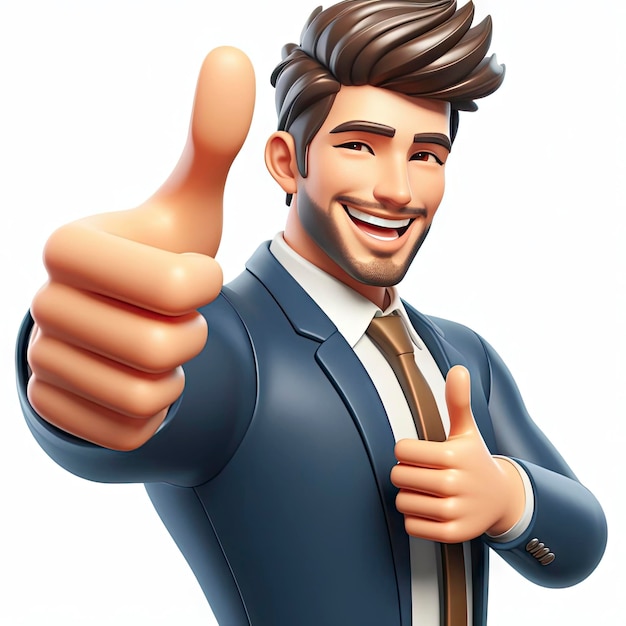 smiling man showing thumbs up on white background 3d character ai generative