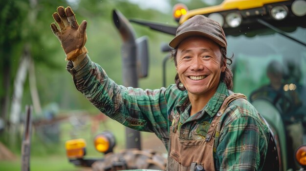 Photo smiling man in truck drivers seat