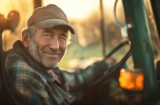 A smiling man in a truck