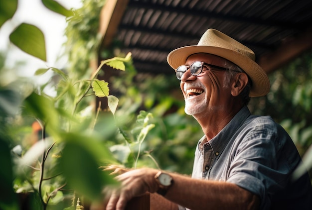 A smiling man wearing a hat and glasses