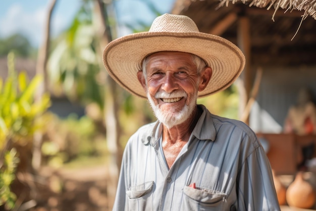 Smiling man wearing a straw hat