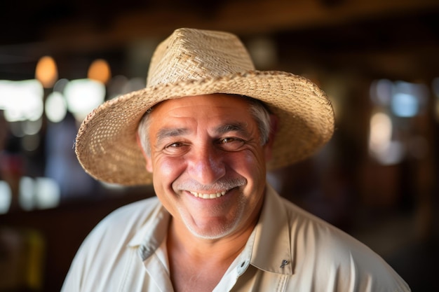 Smiling man wearing a straw hat