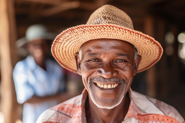 Smiling man wearing a straw hat