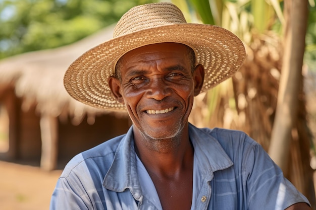 Smiling man wearing a straw hat