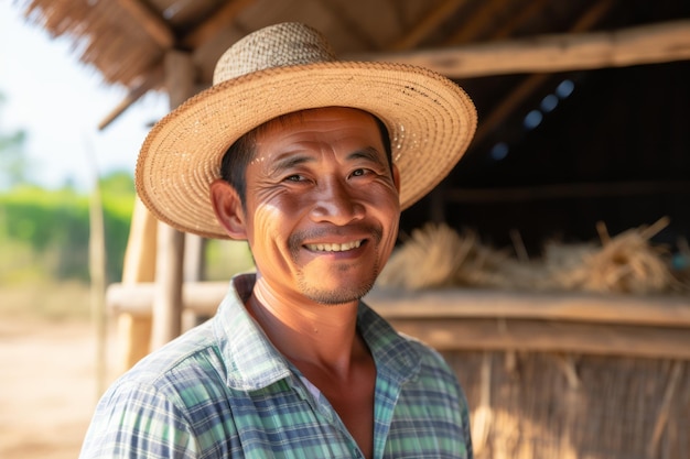 Smiling man wearing a straw hat