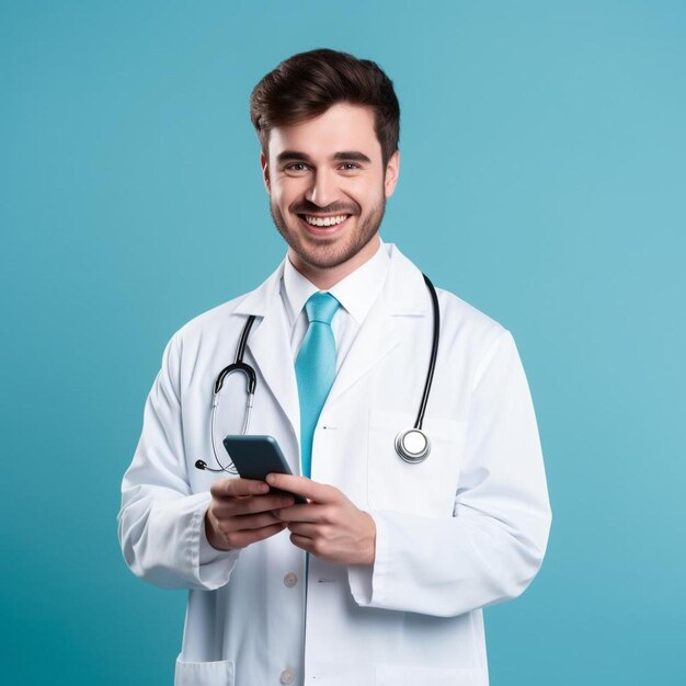 a smiling man wearing a white lab coat and stethoscope