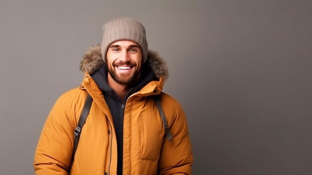 Foto uomo sorridente che indossa vestiti d'inverno ritratto