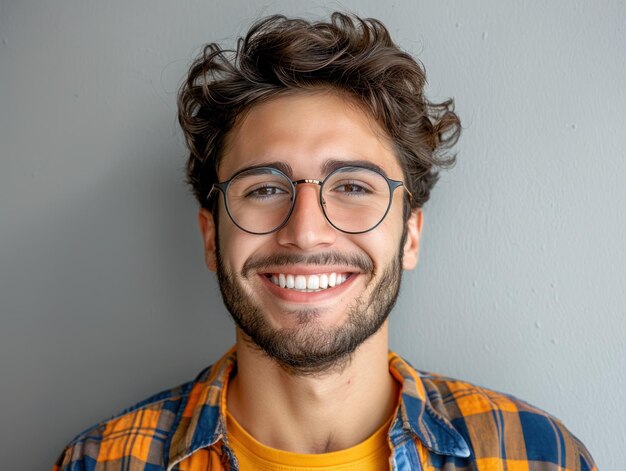 Photo smiling man with beard and glasses