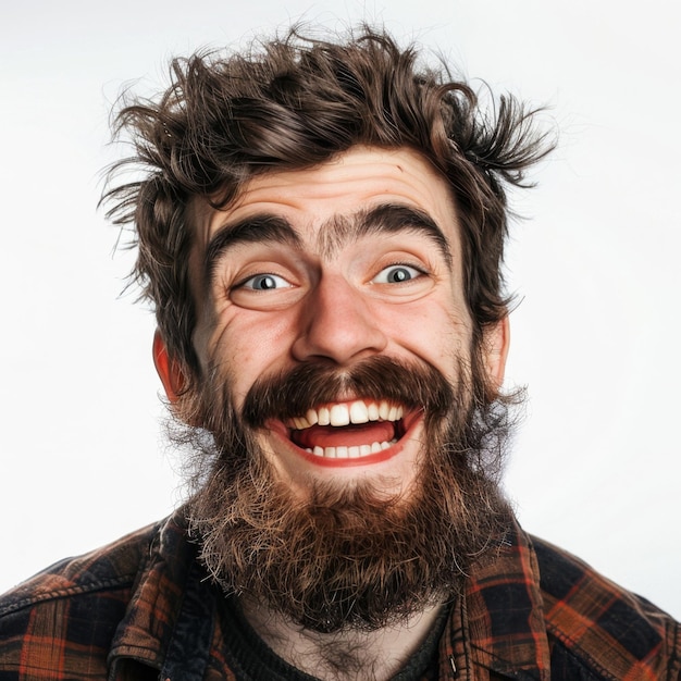 Foto uomo sorridente con barba e baffi