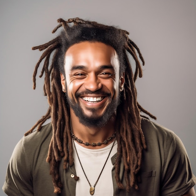 Smiling man with dreadlocks Image generated by AI