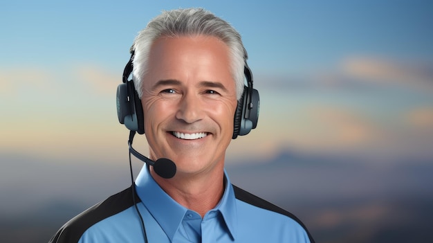 Photo smiling man with headset