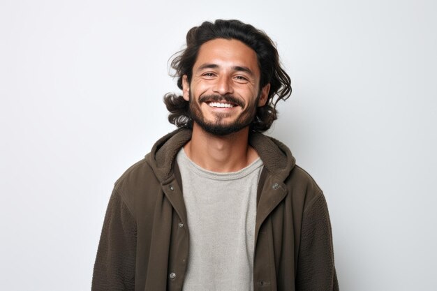 Photo smiling man with long hair and beard