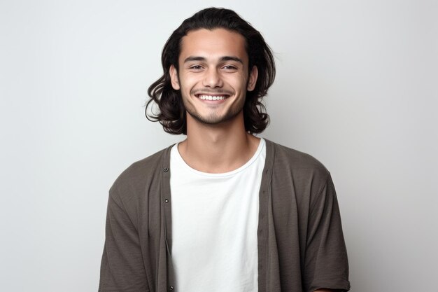 Smiling man with long hair