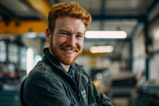 Photo a smiling man with red hair and a blue shirt