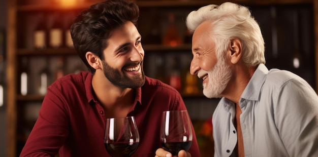 Foto uomini sorridenti con il vino