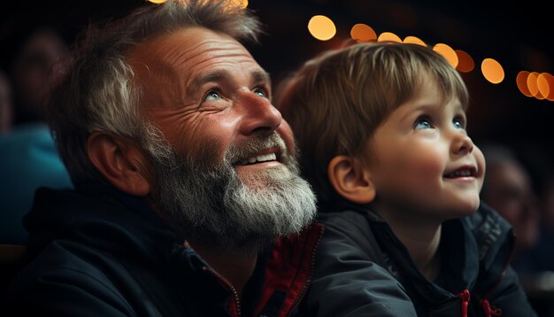 Foto uomini sorridenti, famiglia allegra, ragazzi carini amano il legame generato dall'intelligenza artificiale