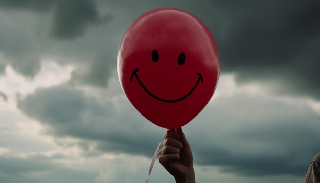 Foto uomini sorridenti che tengono in mano una palla d'amore a forma di cuore nell'aria generata dall'ai