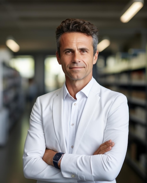 Smiling MiddleAged Businessman in White Dress Shirt AI Generated