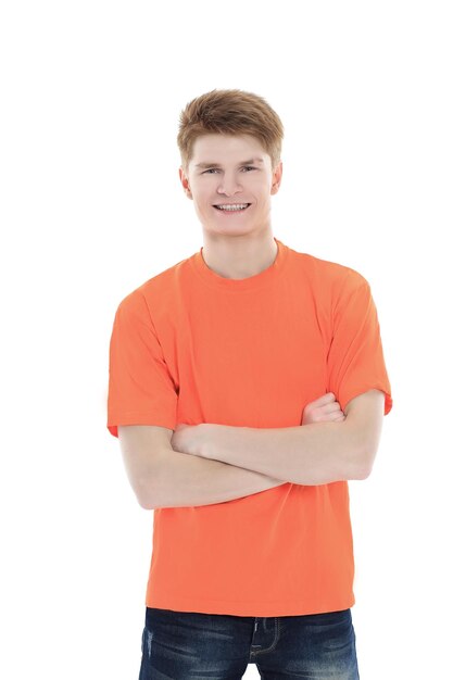 Smiling modern guy in an orange shirt