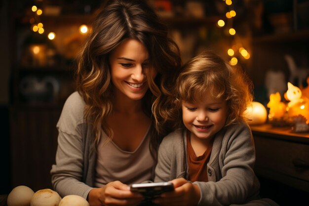 smiling mother and little girl