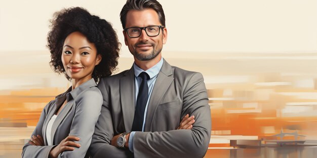 Smiling MultiEthnic Business Couple in Professional Portrait