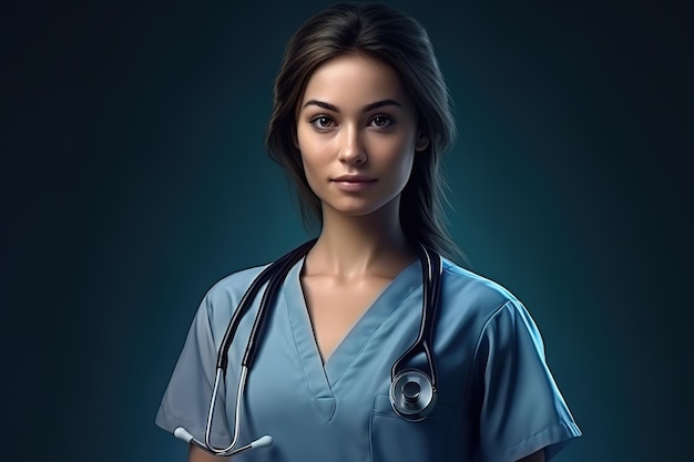 Smiling nurse in blue uniform with stethoscope