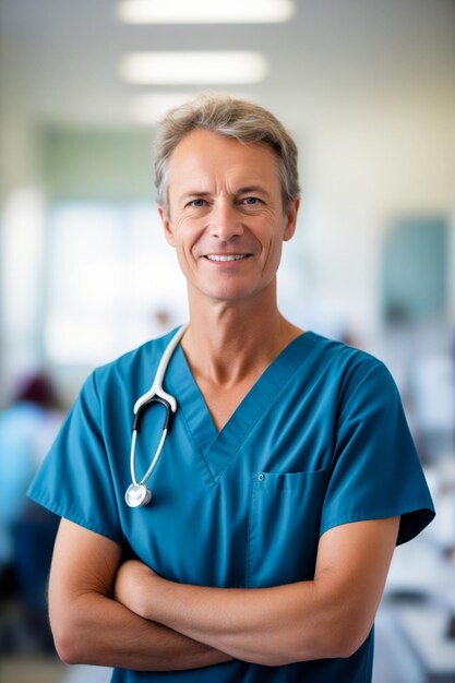 Smiling nurse in scrubs and stethoscope generative ai
