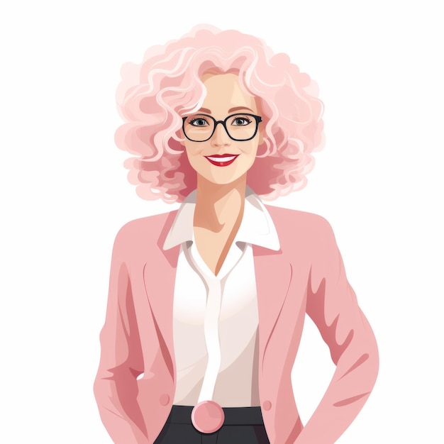Foto una vecchia donna bianca sorridente con i capelli ricci rosa illustrazione piatta ritratto di personaggio d'affari su sfondo bianco persona d'affari in abiti casual ai generated square cartoon illustration