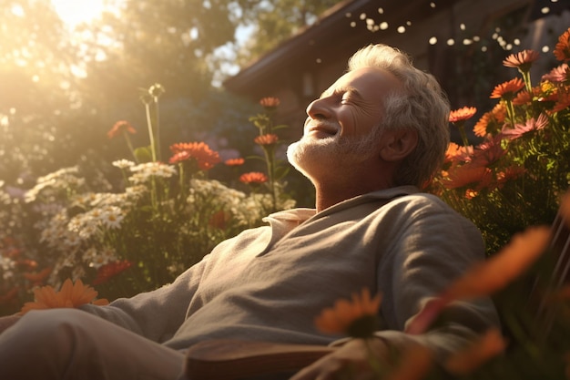 Smiling older man enjoying a peaceful moment in Generative ai