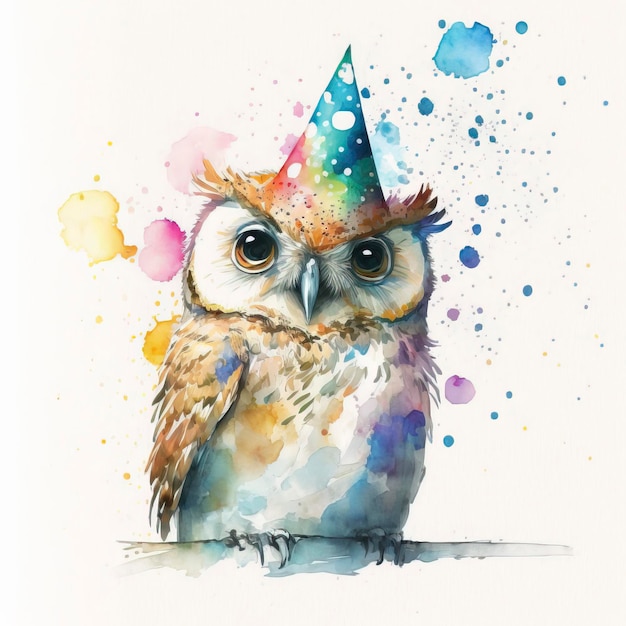 smiling owl with party hat