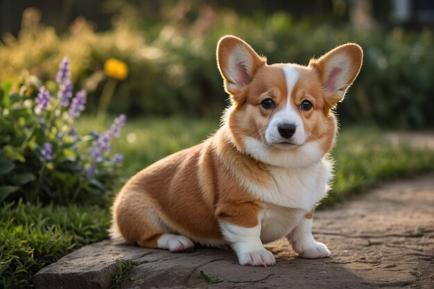 Photo smiling pembroke welsh corgi in garden