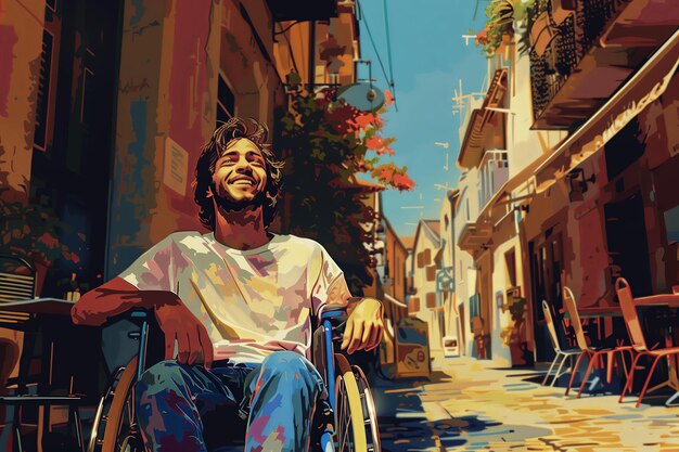 smiling people in a wheelchair with a disability