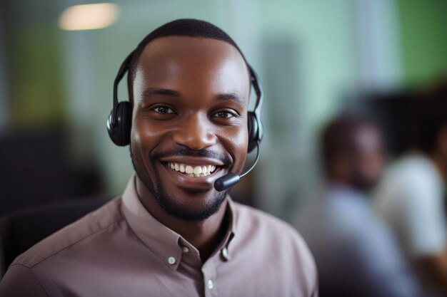 smiling person in call center