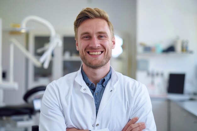 Photo smiling person young standing together portrait of staff inside modern job smiling to camera