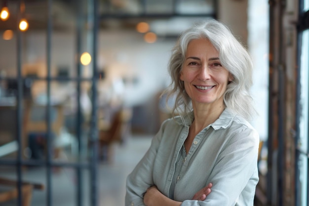 Smiling person young standing together portrait of staff inside modern JOB smiling to camera