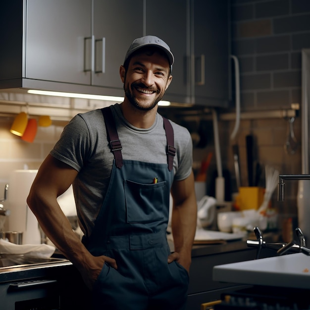 Smiling Plumber Handsome Positive Sanitary Technician