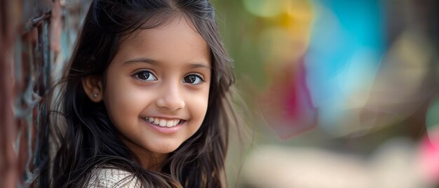 Photo smiling portrait indian little girl front shot