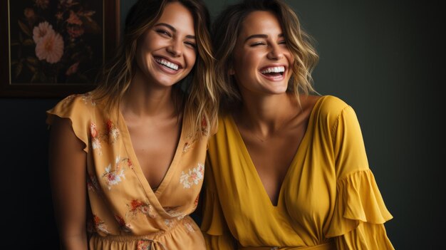 Smiling Portrait of Two Beautiful Friends