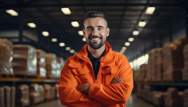 smiling portrait warehouse worker