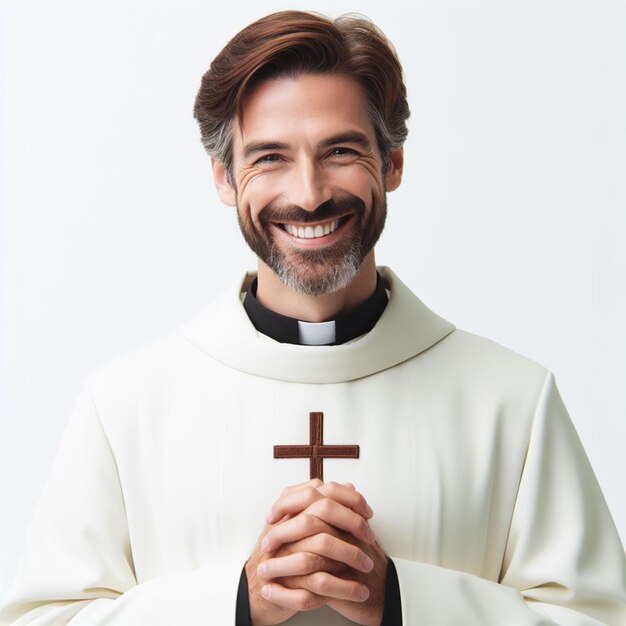 Photo smiling priest on white background