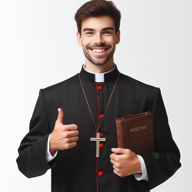 Photo smiling priest on white background