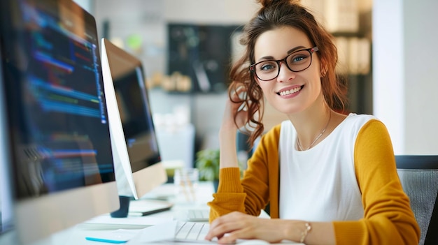smiling professional business woman in her business office in isolated background ai generated