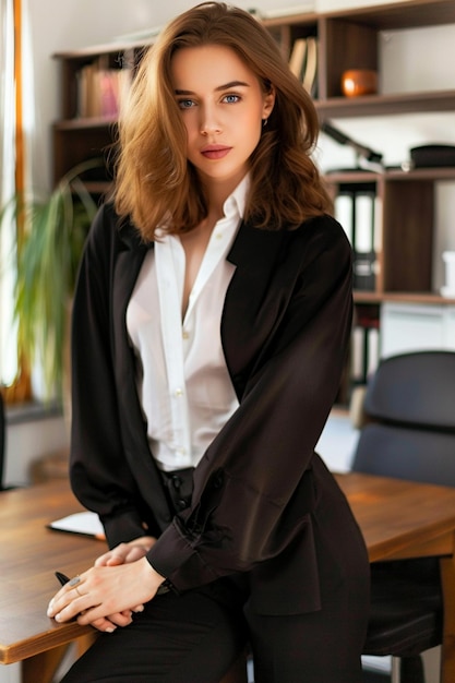 Smiling professional business woman in her business office in isolated background AI Generated