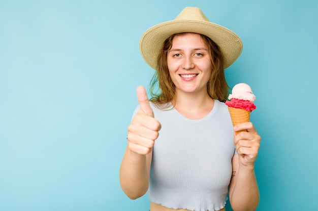 Smiling and raising thumb up