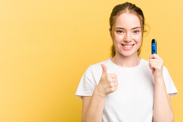 Smiling and raising thumb up