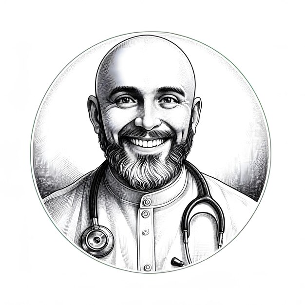 Foto dottore sufi rotondo sorridente con penna e inchiostro