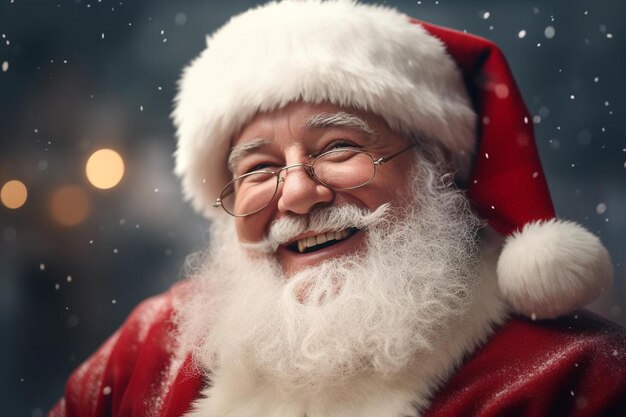 Улыбающийся Санта с улыбкой на лице.