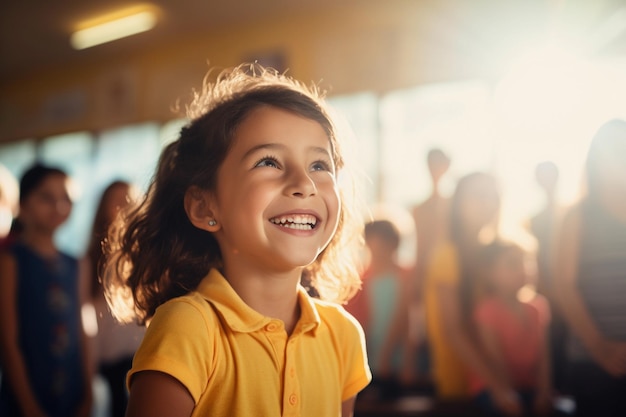 smiling school best friends little kid cheerful inside light modern bright school class concept ai